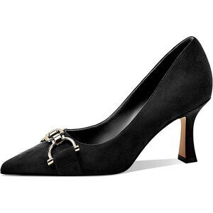 Women's Black Suede Closed Toe High Heels Dress Pointed Toe Wedding Pump Shoes
